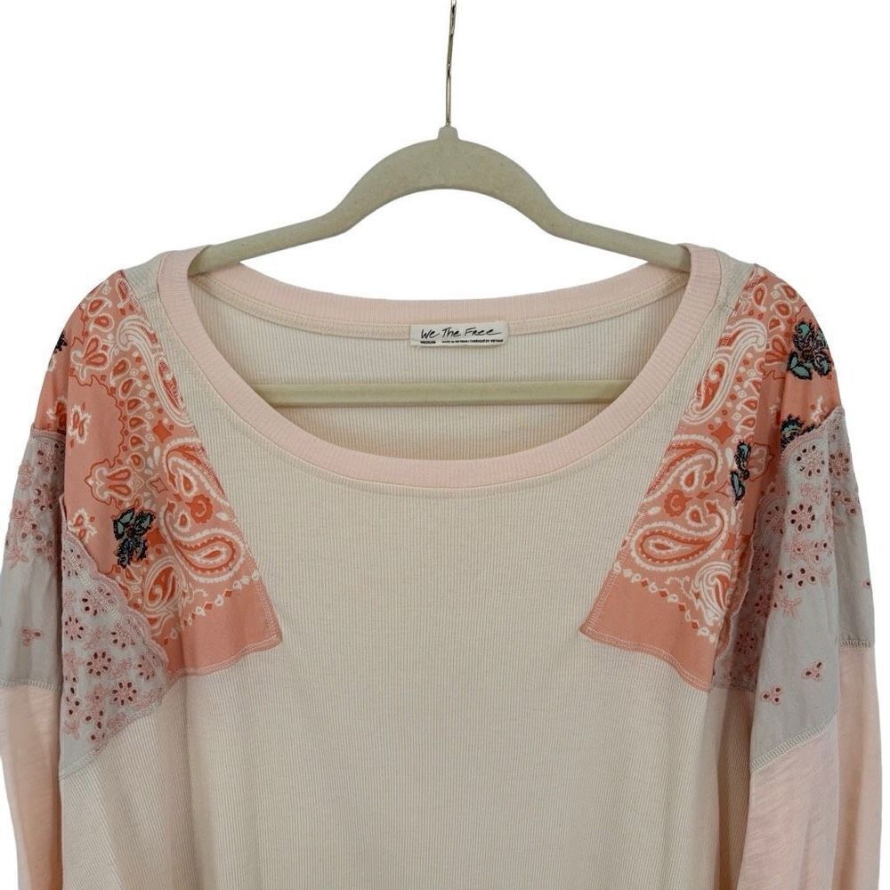Free‎ People We The Free Feelin It Pink Slouchy Patchwork Long Sleeve Top Medium - Picture 3 of 11
